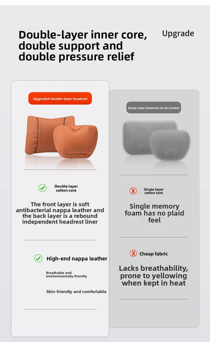 High Quality Universal Car Headrest Cushion Car Seat Neck Pillow High-grade Leather Breathable Lumbar Support Car Pillow