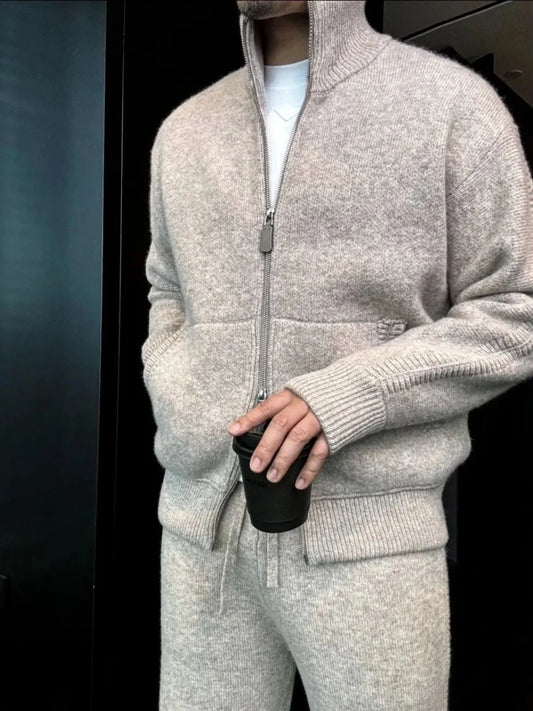 Autumn Winter New Double Zipper Stand Collar Thickened Knitted Jacket Men's High Fashion Soft Warm Sweater Casual Style Long ...