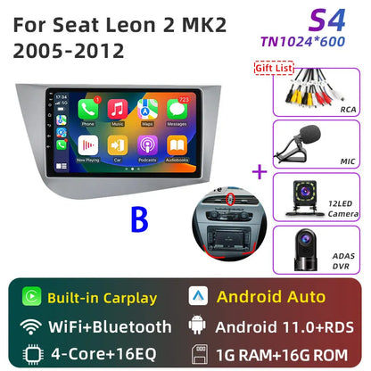 Jundof Car radio For Seat Leon 2 MK2 2005-2012 Carplay Android auto Qualcomm Car stereo Multimedia player 4G Wifi DSP 36EQ RHD