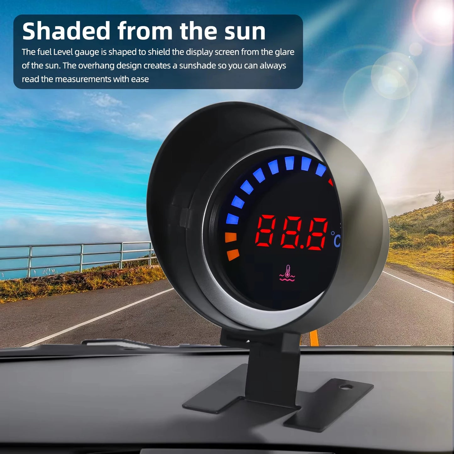 52mm 2 in 1 LED Digital Water Temp Gauge Voltmeter 12V 24V Car Truck Motorcycle with 10mm Sensor 26-40MM Adapter Celsius Meter