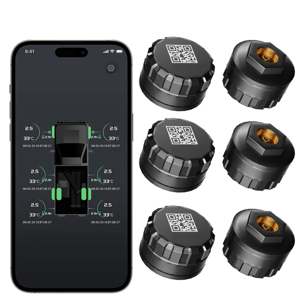 6PCS RV Truck Tire Pressure Monitoring System Bluetooth TPMS Mobile Phone APP Disp With 6 External Sensors For RV Truck External