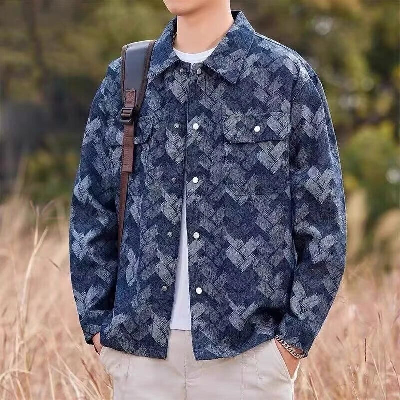 Men's Denim Shirt New Spring Summer Fashion Breathable Cotton Blend Jacquard Pattern Long Sleeve Top Street Urban Commuter Wear