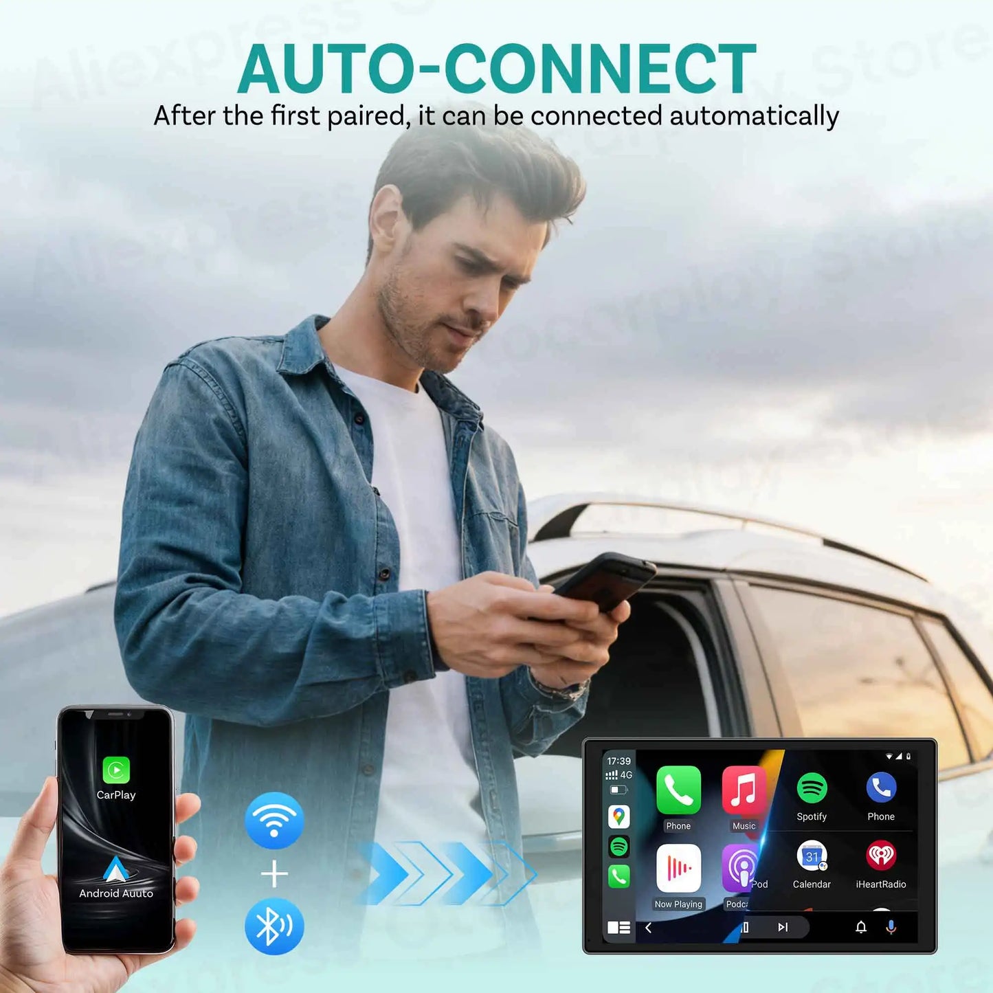 Ottocast Wireless Android Auto CarPlay Adapter Mini Pico 2 in 1 USB Dongle with Smart Button for Kia Honda Chery Nissan Volvo