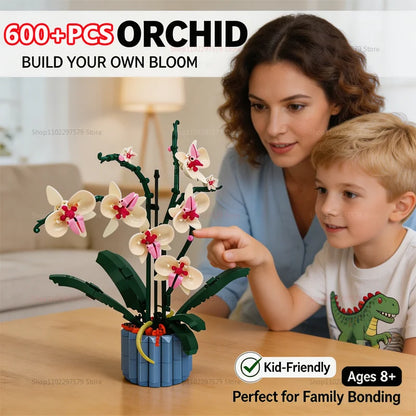 Orchid Bonsai 600+PCS DIY Building Blocks Kit Creative Potted Plant Model Children's Birthday Gifts Fun Adults Toys For Girls