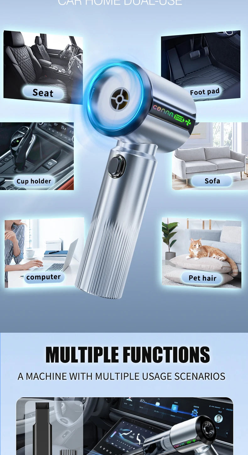 CENRR New Car Vacuum Cleaner Wireless Mini Powerful Portable HandHeld Car Cleaner LED Power Display Gift Lamp Air Gun  7500mAh