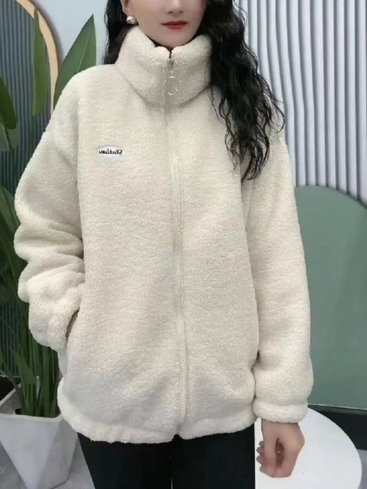 Lamb Velvet Jacket Women's Thickened Zipper Hoodie Fashionable Warm Winter New Arrival 2025 Spring Loose Fit Long Sleeve