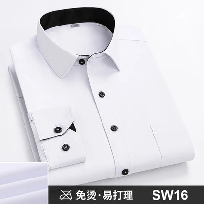Men's Formal Shirt Long Sleeve S~8XL Oversized Office Solid Color Striped Anti-wrinkle Non-ironing Fashion Business White Shirts