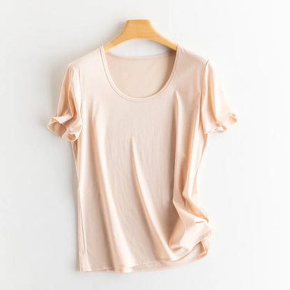 Summer Short Sleeve T-Shirt Women Tee Shirts Real Silk Linen Cotton T Shirt Women's Casual Tees V-neck Woman Tshirt Solid Tops