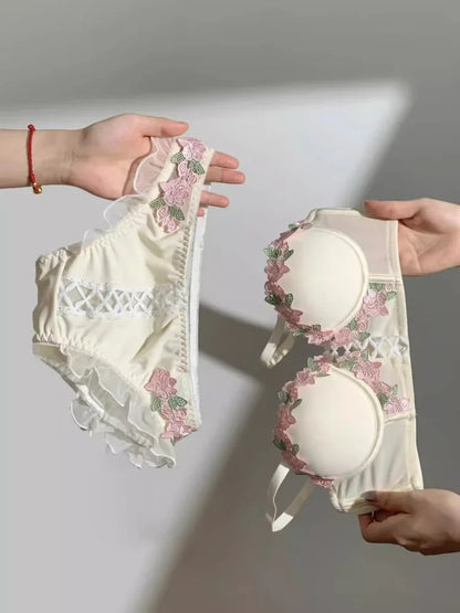 MOYISU Tushy Viral Cute Bralette Wireless Summer Bra for Teens, Anti Sagging Small Chest No Underwire Kawaii Style Lingerie Set
