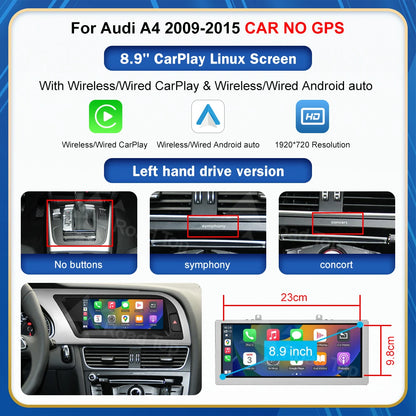 CN Road Top 8.9 12.3'' Touch Screen Multimedia Player Andriod Auto Link For Audi A4 S4 B8 2009-2015 GPS Carplay Display Car Play