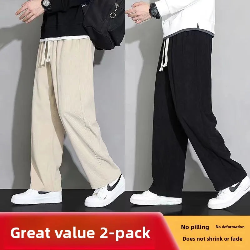 Corduroy Fleece Lined Men's Pants Autumn Winter Style Loose Straight Leg Sports Casual Set Men's Winter Fashion Trousers