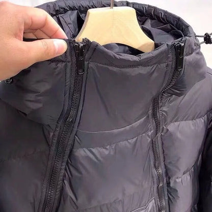 Tactical Double Zip Jacket Hooded Parkas Men Winter Down Cotton Coat Black Pullover Glossy Padded Jackets Casual Warm Outerwear