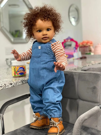NPK 28-inch Pippa Reborn Doll Toddler Lifelike Soft Touch Dark Skin Already Painted Finished Huge Baby Size Collectible Toy