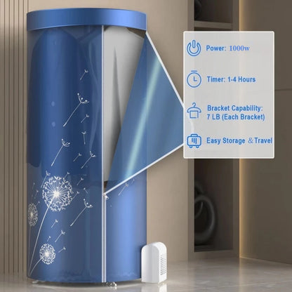 Portable Electric Clothes Dryer,1000W Heated  Airer,Travel Heated Clothes Dryer with Timer,Electric Clothes Dryer