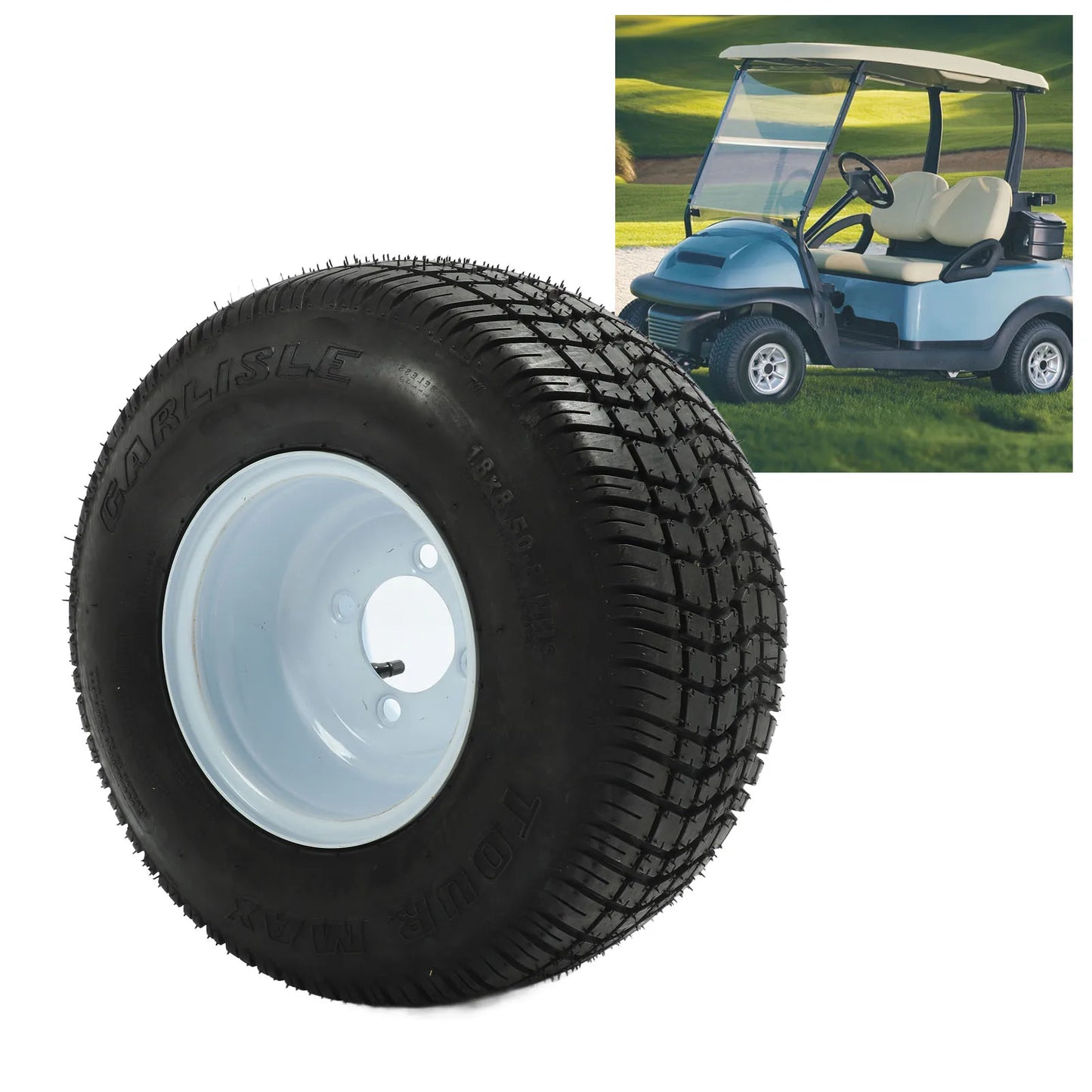 18x8.50‑8 Golf Cart Tires Rubber Better Handling Golf Cart Tire and Wheel Assembly Replacement for E‑Z‑GO Golf Carts