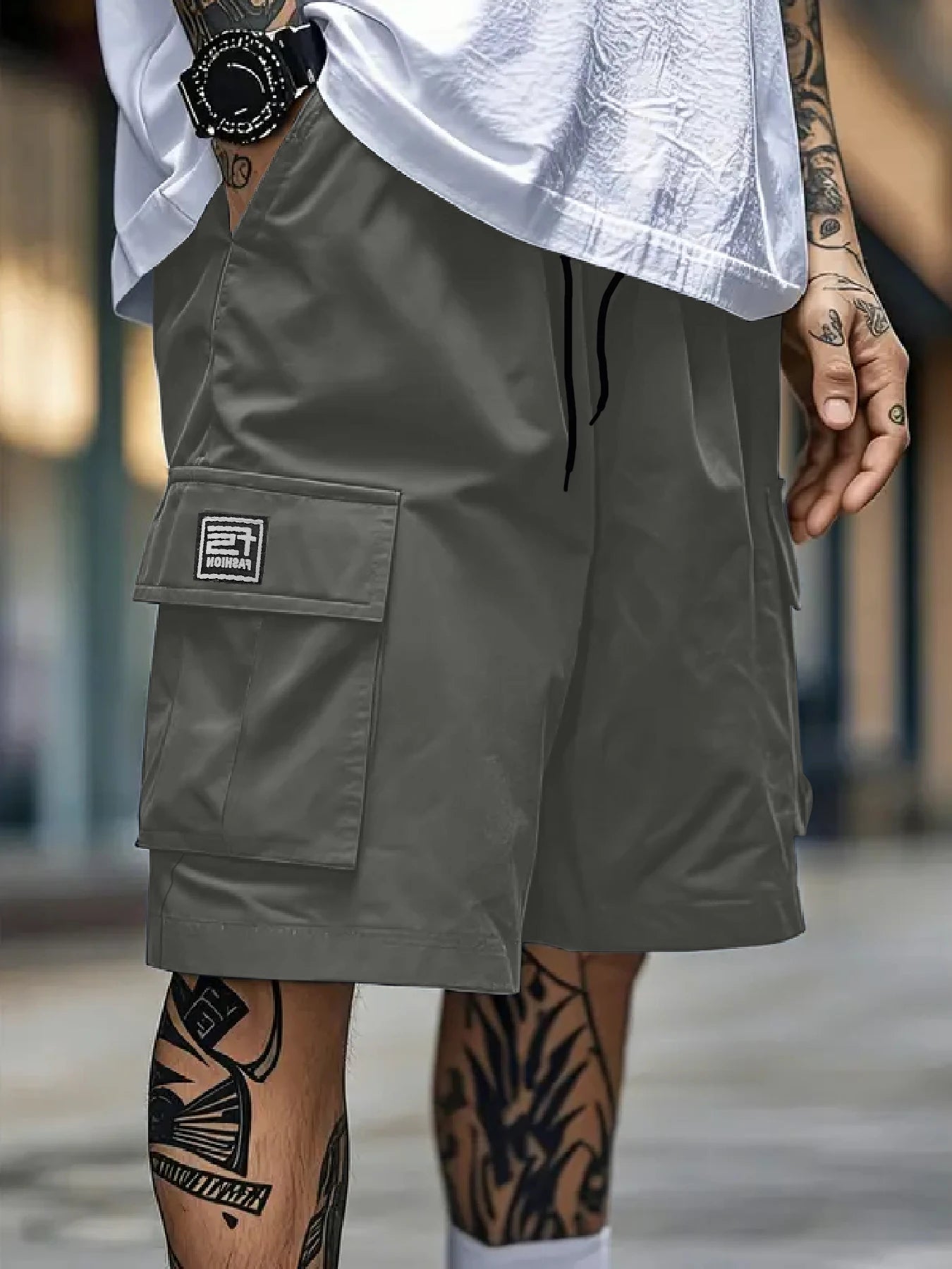 Men's overalls shorts casual outdoor sports woven elastic soft and comfortable fashion simple multi-pocket elastic belt waist dr