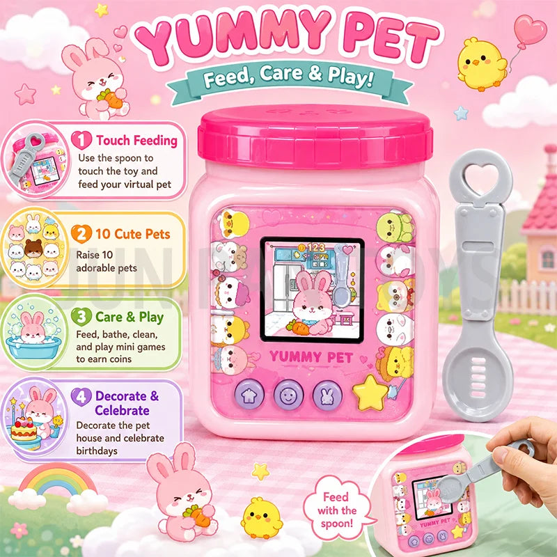 Original Yummy Jam House Korean Mini Electronic Interactive Virtual Bunny Feeding Pet Spoon Raising Game Kids Birthday Gift Toys