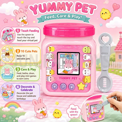 Original Yummy Jam House Korean Mini Electronic Interactive Virtual Bunny Feeding Pet Spoon Raising Game Kids Birthday Gift Toys