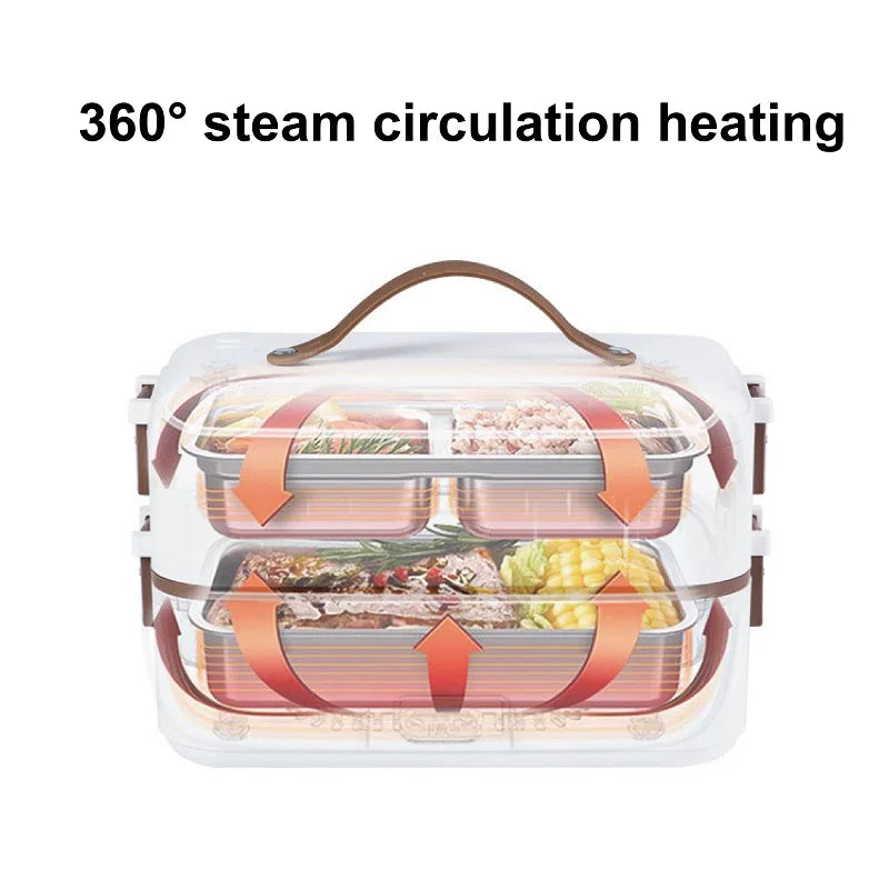 110V/220V Electric Lunch Box Portable Food Fast Heating Lunch Box 304 Stainless Steel Warmer Multi-Layer Office Lunch Box 800ml