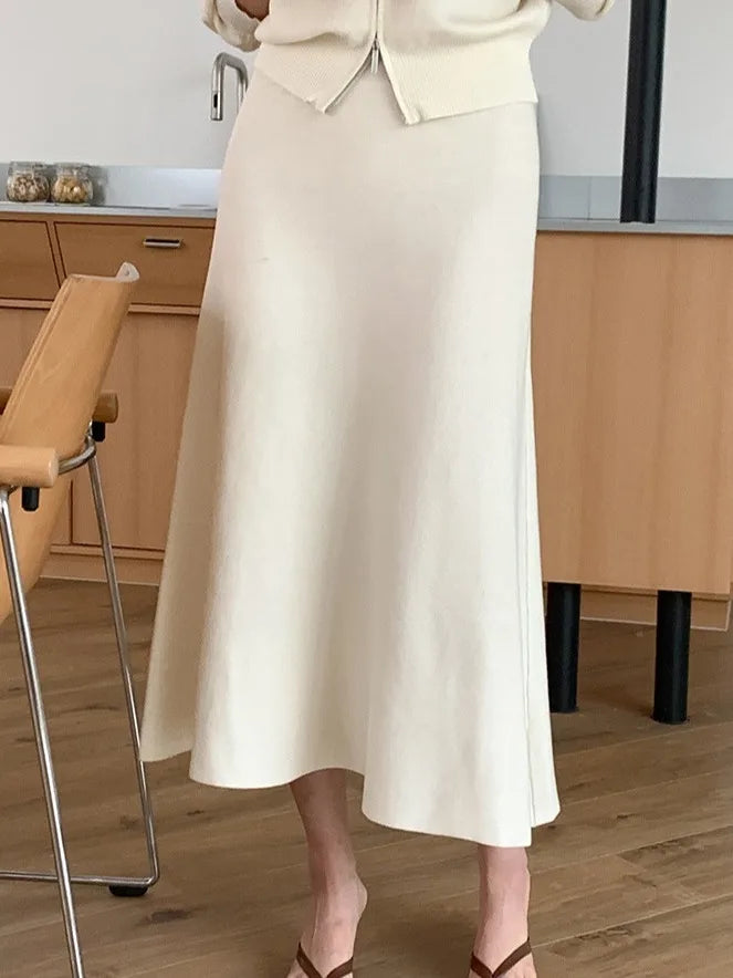 Korean Style Women's Fashion Short Knitted Top High Waist Skirt Sweater Two-Piece Set Chic Autumn Wear for Adults