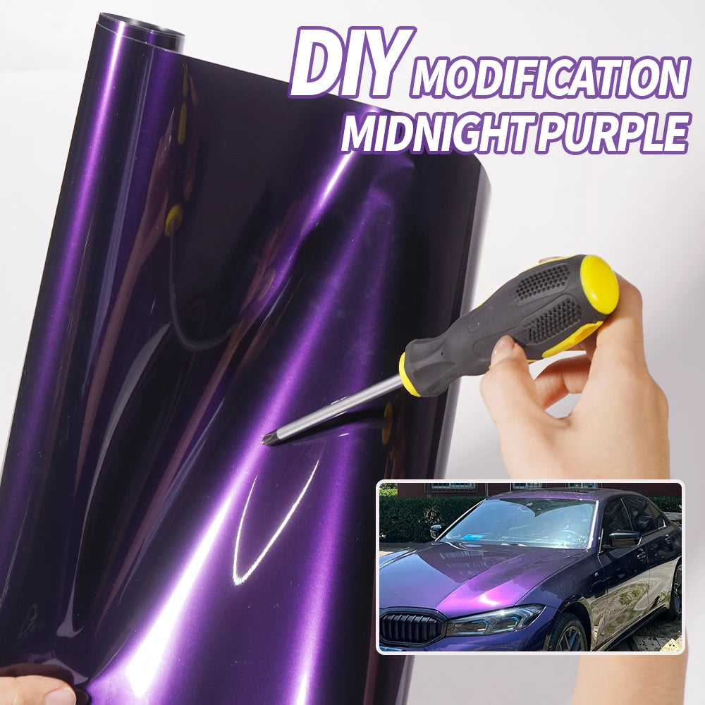 Premium PET High Glossy Midnight Purple Vinyl Wrap Film Car Wrapping Motorcycle DIY Sticker Decal Air Release Self Adhesive