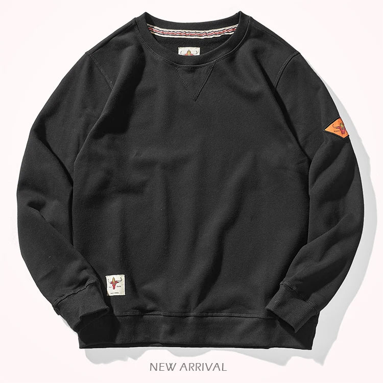 Round neck hoodless sweater for men 300g plush cotton solid color simple long sleeve spring and autumn Pullover Sports Top