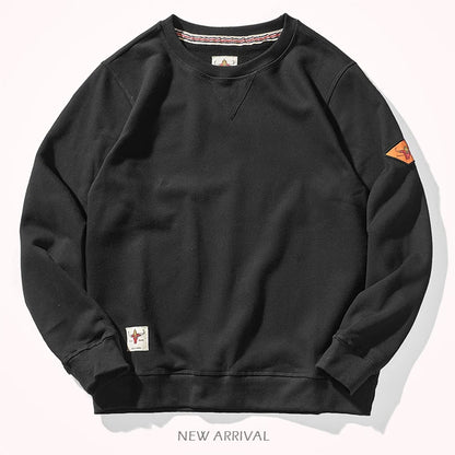 Round neck hoodless sweater for men 300g plush cotton solid color simple long sleeve spring and autumn Pullover Sports Top