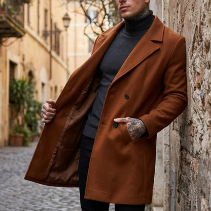 New Winter Men's Double-Breasted Trench Coat Warm Lined Comfort Medium Length Fit Casual Business Street Commuting | Sizes M-2XL