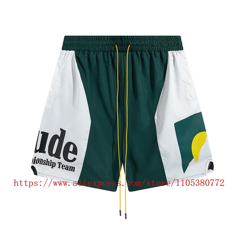 New Arrival RHUDE Print Casual Shorts Loose Street Shorts with Pockets Men's High Quality Shorts