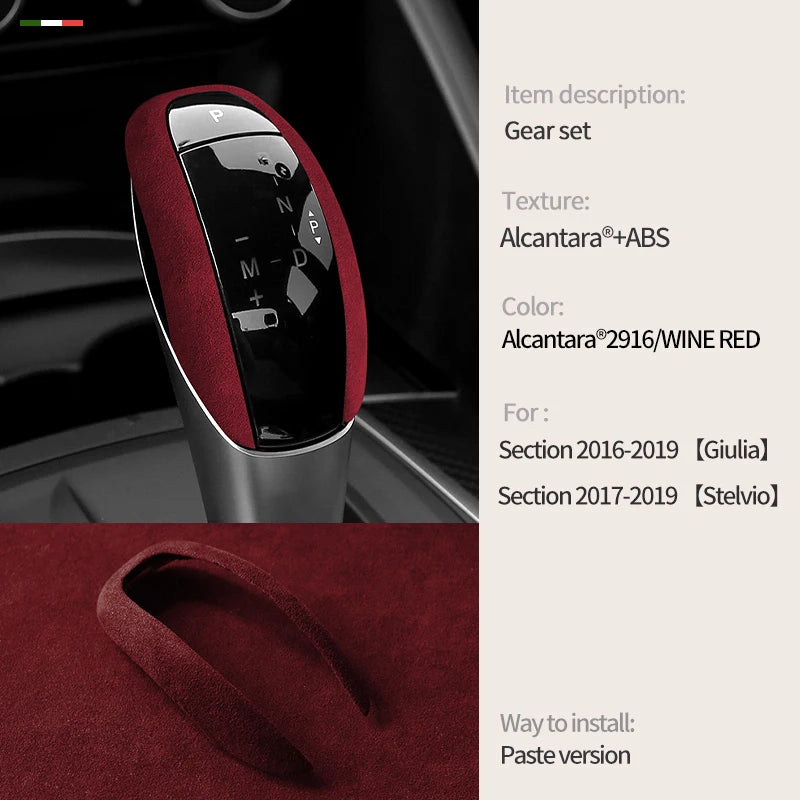 Car Center Console Gear Shift Head Knob Cover Trim Alcantara Suede F For Alfa Romeo Giulia Stelvio Refit Car Accessories