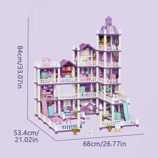 DIY Large Doll House Set Villa Play House Assemble Simulation Furniture Bedroom Kitchen Kids Educational Toys Girl Boys Gifts