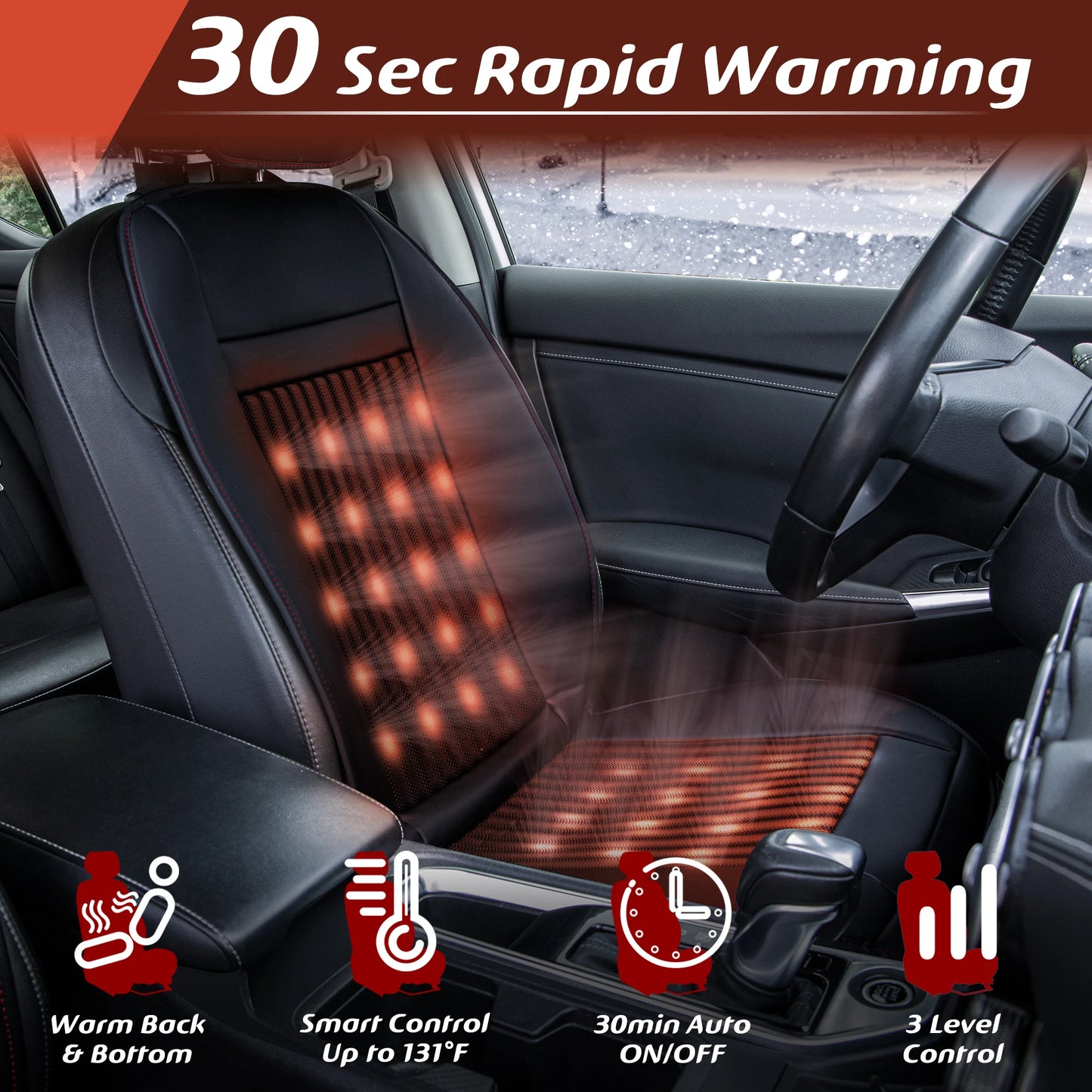 Luxury Heated and Cooling Car Seat Cover, Ventilated Cooling Car Seat Warmer Cushion 12-24V Universal Fit, Classic Black