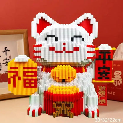 2024 New Lucky Cat Building Block Toy DIY Handmade Gift Lucky Cat Savings Can Puzzle Building Block Boy Birthday Blessing Gift