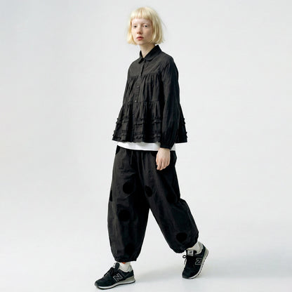 IMAKOKONI Black Polka Dot Balloon Pants Women Elastic Waist Drawstring Wide Leg Cropped Trousers Casual Loose Pants 265404