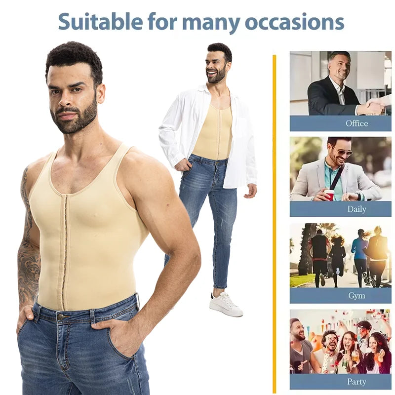 Men's Premium Compression Shapewear Sleeveless Full Body Shaper Tummy Control Bodysuit Open Crotch Butt Lifter Hook Underwear