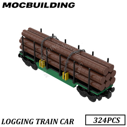 Logging Car Blocks Model Wood Transport Car Railway Accessories MOC Building Heavy Duty Freight train Bricks Construction Toys