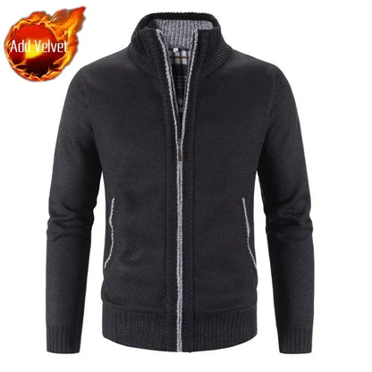 Knit Sweater Male Zipper Plaid Men's Clothing Cardigan Hoodies Zip-up Thick Winter Red Tops Jumpers Casual Stylish Hot Cheap A