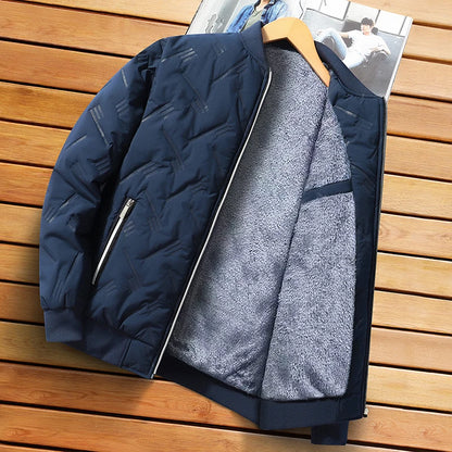 Men's Winter Thickened Fleece Lined Cotton Jacket Casual Stand Collar Long Sleeve Zipper Closure  Color Warm Outerwear