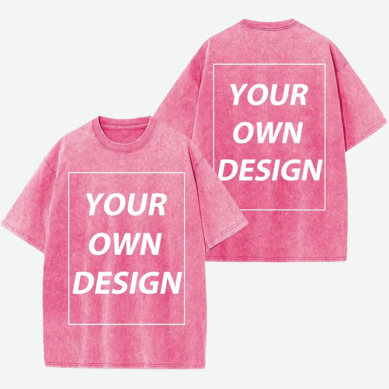 Personalized Custom Your Photo T Shirt Mens Summer Cotton Washed T-Shirt Breathable Fashion Short Sleeve Street Casual Retro Top