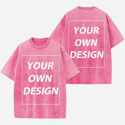 Personalized Custom Your Photo T Shirt Mens Summer Cotton Washed T-Shirt Breathable Fashion Short Sleeve Street Casual Retro Top