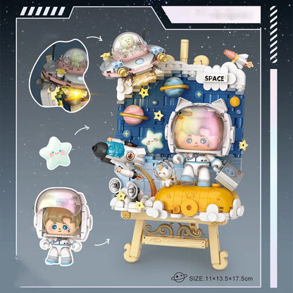 LOZ Space Travel Astronaut 3D Picture Light Board Creative Ornament MOC Building Blocks Educational Toys Birthday Toys Gift