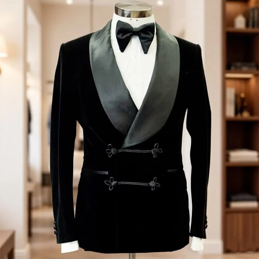 Black Velvet Smoking Jacket 1 Piece Male Blazer with Buttons Luxury Grooms Wedding Designer Party Wear Coat