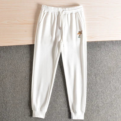 Autumn American Retro Waffle Embroidery Sweatpants Men's Fashion Pure Cotton Loose Elastic Waist Drawstring Casual Sport Pants