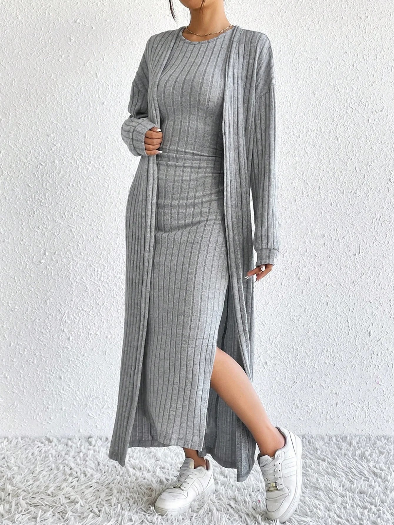 Fashionable Long Sleeve Vest Dress Set Autumn Casual High Waist Trousers Women's Clothing Two-Piece Suit European Style