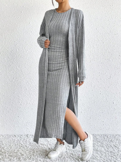 Fashionable Long Sleeve Vest Dress Set Autumn Casual High Waist Trousers Women's Clothing Two-Piece Suit European Style