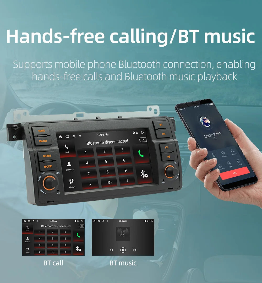 BQCC 7 Inch Android 13 Quad/Octa Core Carplay car Radio WIFI GPS 4G car stereo Navigation player MirrorlinkFor Bmw E46 1998-2006