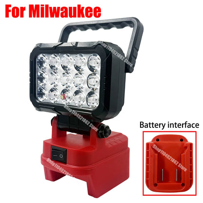 Power Tool Parts for Makita for Milwaukee for Dewalt 18V Lithium Battery LED Work Lights Lamp Hand Lantern Spotlight USB Charger