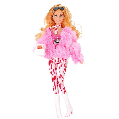30cm Doll Full Set 1/6 Bjd Female Doll with Beautiful Winter Fashion Plush Fur Coat and Clothes Suit