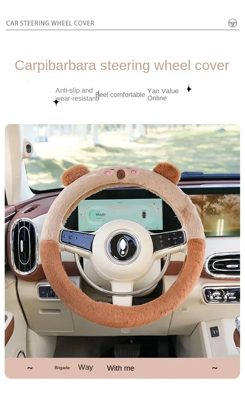 2025NEW Cute Cartoon Cute Plush Steering Wheel Cover Natural Rubber Healthy Breathable Universal 38cm Car Accessories