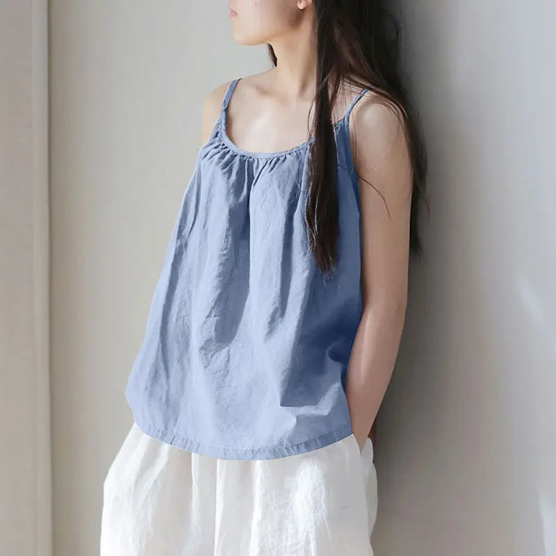 Loose Cotton Linen Tank Top Sleeveless Base Layer Outerwear Summer New Style Slimming Vest Big Size Belly Folded Commute Style